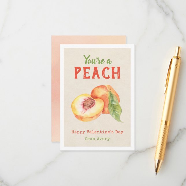 You're a Peach Kids School Valentine's Day Cards (Front/Back In Situ)