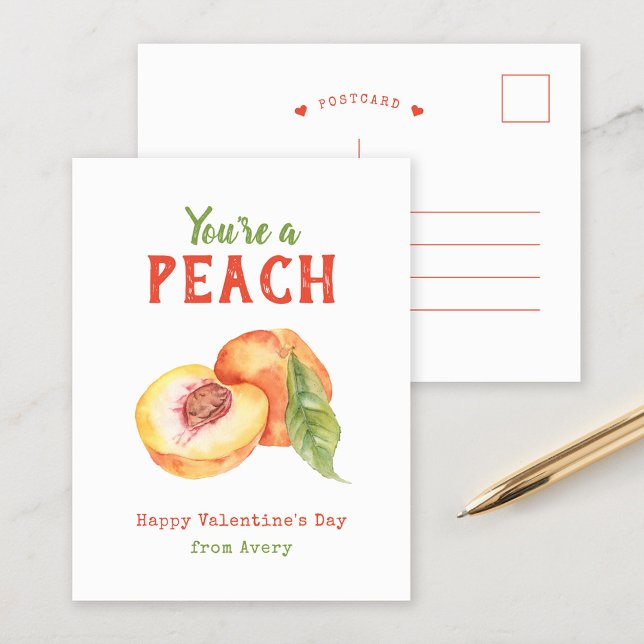 You're a Peach Kids Valentine's Day Holiday Postcard (Creator Uploaded)