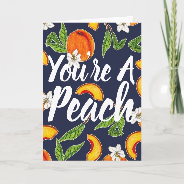You're A Peach Peaches Illustration & Navy Card (Front)
