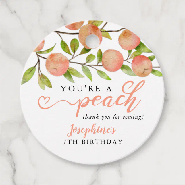 You're a Peach Rustic Summer Birthday Party Favor Tags | Zazzle
