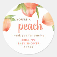 You're A Peach Thank You For Coming Baby Shower Classic Round Sticker