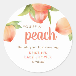 You're A Peach Thank You For Coming Baby Shower Classic Round Sticker