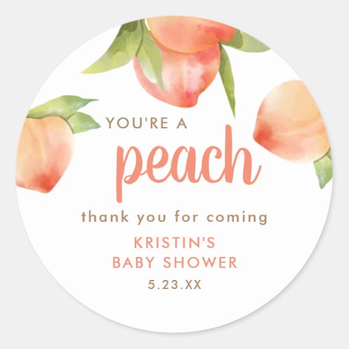 Youre A Peach Thank You For Coming Baby Shower Classic Round Sticker