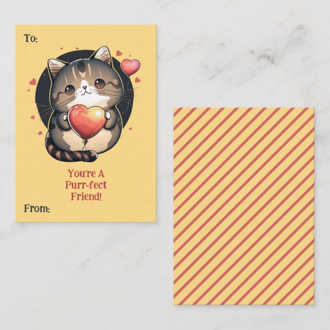 You're A Purrfect Friend Cat Themed Valentine's Note Card (Front/Back)