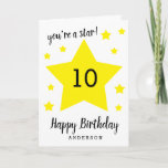 You're a star 10th Birthday Card<br><div class="desc">This yellow star 10th birthday card be easily personalized to any age! It's a personalized kid's birthday card so you'll also be able to add his or her name underneath the happy birthday. The inside birthday message can also be edited. This personalized 10th birthday card would make a wonderful cake...</div>