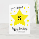 You're a Star 5th Birthday Card<br><div class="desc">This you're a star 5th birthday card can be easily personalized with any age and the birthday recipient's name. The inside card message can also be edited if wanted. This yellow stars personalized 5th birthday card for any child would make a great card keepsake.</div>