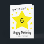 You're a Star 6th Birthday Card<br><div class="desc">This you're a star 6th birthday card can be easily personalized with the age and name. The inside card message can also be edited if wanted. This personalized 6th birthday card for kids would make a unique card keepsake for your son,  daughter,  granddaughter,  etc.</div>