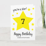 You're a Star 7th Birthday Card<br><div class="desc">This you're a star 7th birthday card can be easily personalized with the age and name. The inside card message can also be edited if wanted. This personalized 7th birthday card for kids would make a unique card keepsake.</div>