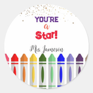 You're a Star Crayon Star Design for Teachers Classic Round Sticker