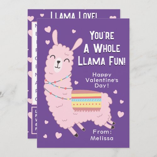 Youre A Whole Llama Fun Classroom Valentines Day Invitation