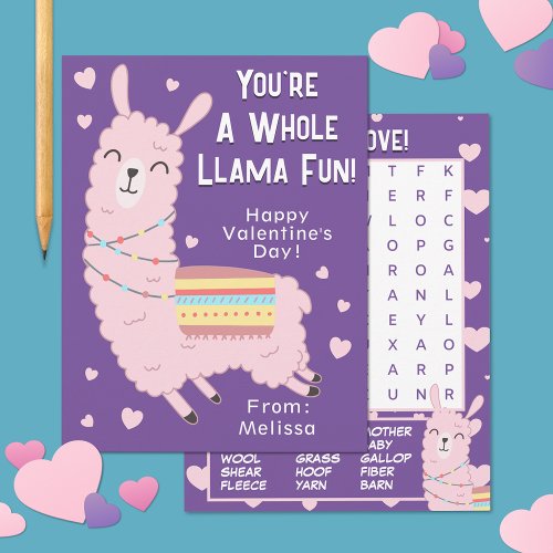Youre A Whole Llama Fun Classroom Valentines Day Note Card