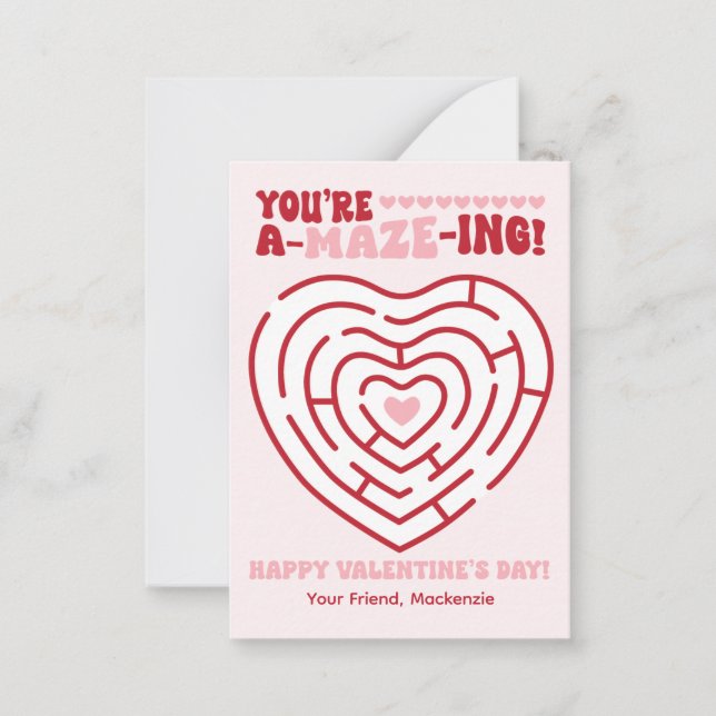 You're Amazing Maze Classroom Valentine  Note Card (Front)