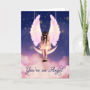 You're and Angel Celestial Swinging on the Moon Letterpress Thank You Card
