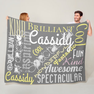 You're Awesome Custom Names, Words, Gray Yellow Fleece Blanket