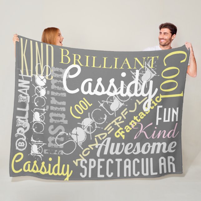 You're Awesome Custom Names, Words, Gray Yellow Fleece Blanket (In Situ)