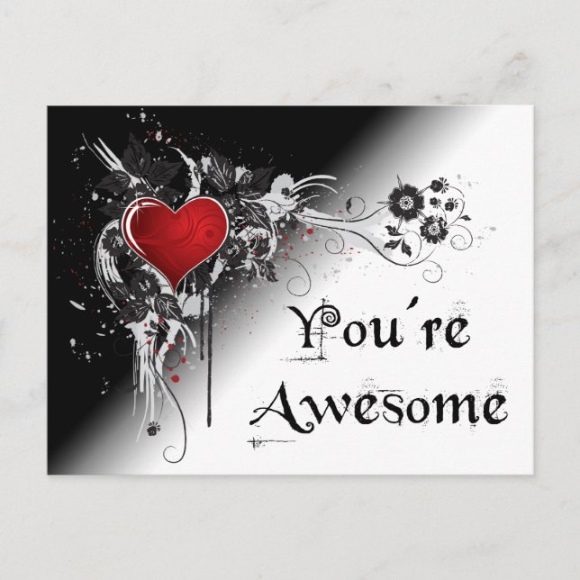 You're Awesome Grunge Style Valentine Postcard (Front)