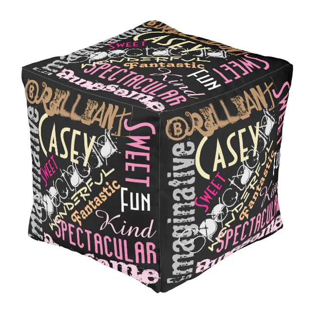 You're Awesome Name & Encouraging Words Black,Pink Pouf Zazzle