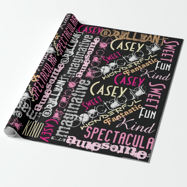 You're Awesome! Name Words Fun Gift Wrap (Unrolled)