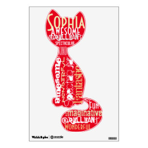 You're Awesome Personalized Name Red and White Cat Wall Decal