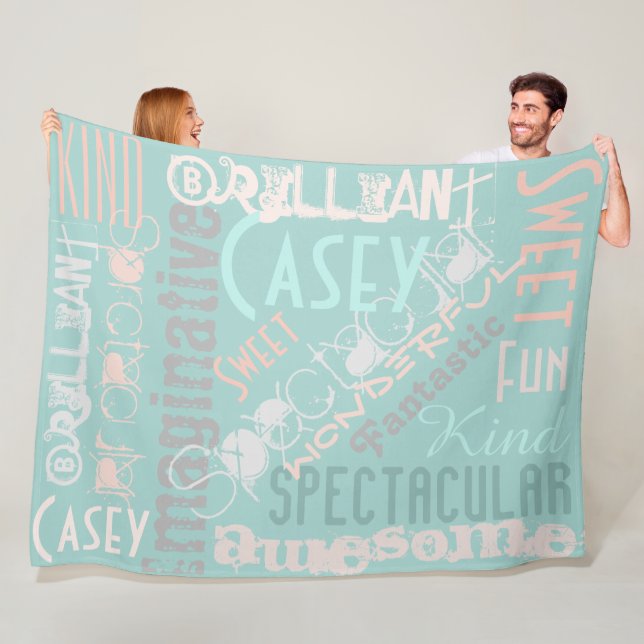 You're Awesome Personalized Names Words Aqua Peach Fleece Blanket (In Situ)