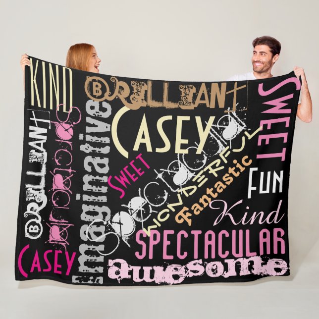 You're Awesome Personalized Names Words Black Pink Fleece Blanket (In Situ)