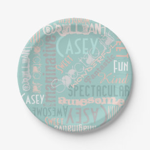 You're Awesome Personalized Names Words Mint Peach Paper Plates