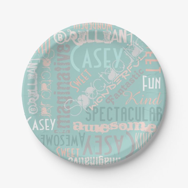 You're Awesome Personalized Names Words Mint Peach Paper Plates (Front)