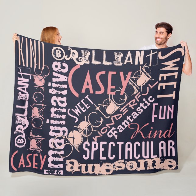 You're Awesome Personalized Names Words Navy Pink Fleece Blanket (In Situ)
