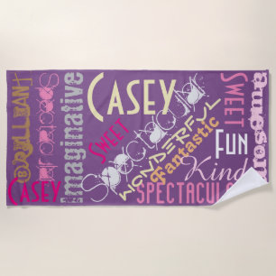 You're Awesome Personalized Names Words Purple Beach Towel