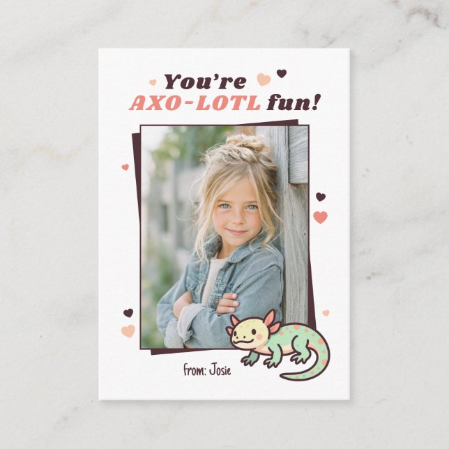 Youre Axo-Lotl Fun Photo Kids Valentine Note Card (Front)
