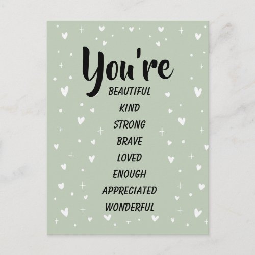 You're Beautiful Kind Strong Loved | Inspirational Postcard
