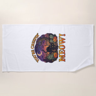 Youre Creepin Meow Halloween Black Cat Pumpkins Gr Beach Towel