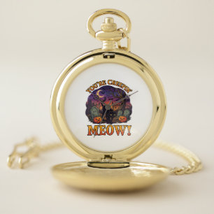 Youre Creepin Meow Halloween Black Cat Pumpkins Gr Pocket Watch