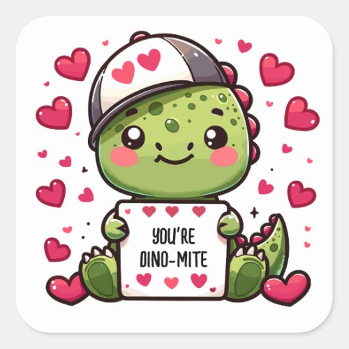 Youre Dino_mite _ Cute Dinosaur Valentines Card Square Sticker