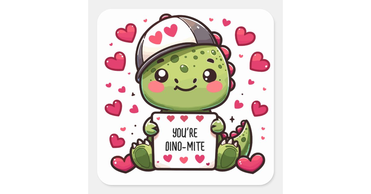 You #39 re Dino mite Cute Dinosaur Valentine #39 s Card Square Sticker Zazzle