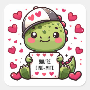You're Dino-mite! - Cute Dinosaur Valentine's Card Square Sticker