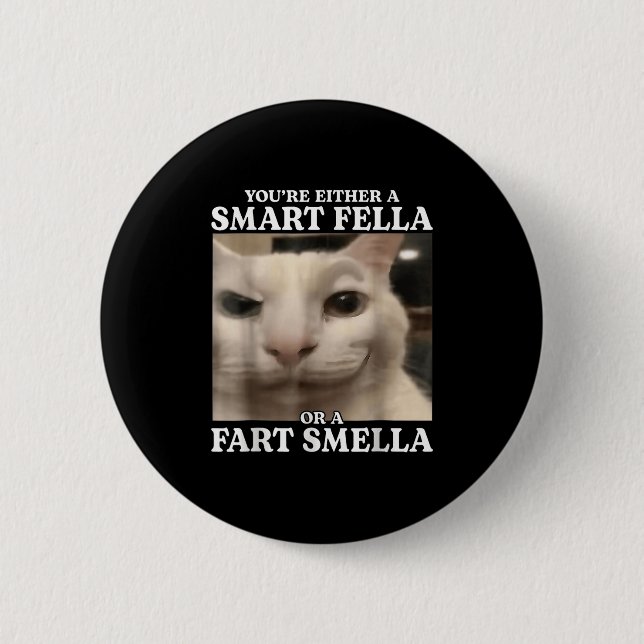 You're Either A Smart Fella Or A Fart Smella Cat F Button (Front)