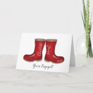 You're engaged red welly boot engagement card