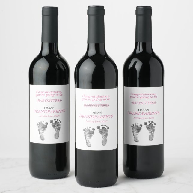 You're Going To Be Grandparents Baby Footprints Wine Label (Bottles)