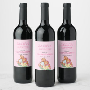 You're Going To Be Grandparents Bears Pink Wine Label