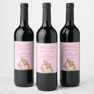 You're Going To Be Grandparents Bears Pink  Wine Label