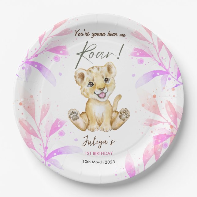 You're gonna hear me roar 1st Birthday  Paper Plates (Front)