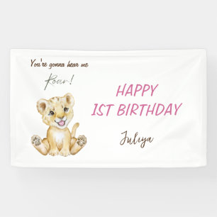 You're gonna hear me roar pink Birthday Banner