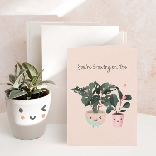 Youre Growing On Me Cute Watercolor Potted Plants Holiday Card