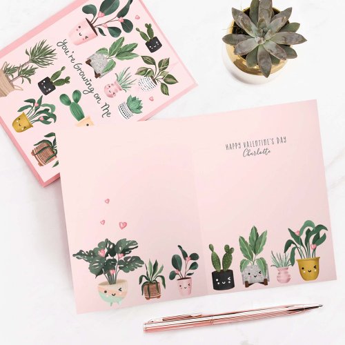 Youre Growing On Me Cute Watercolor Potted Plants Holiday Card