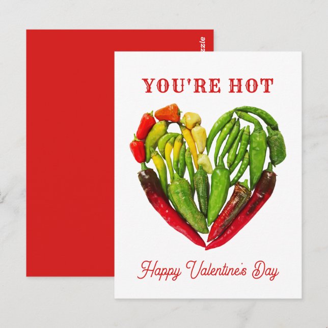You're Hot Chili Peppers Heart Valentine's Postcard (Front/Back)