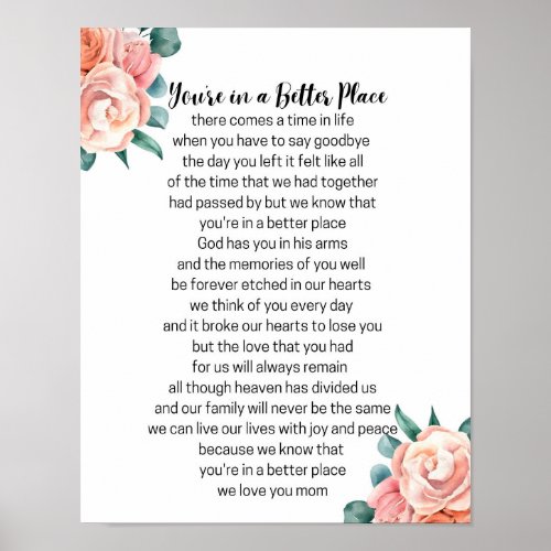 Youre in a Better Place Memorial Poem for Mom Poster