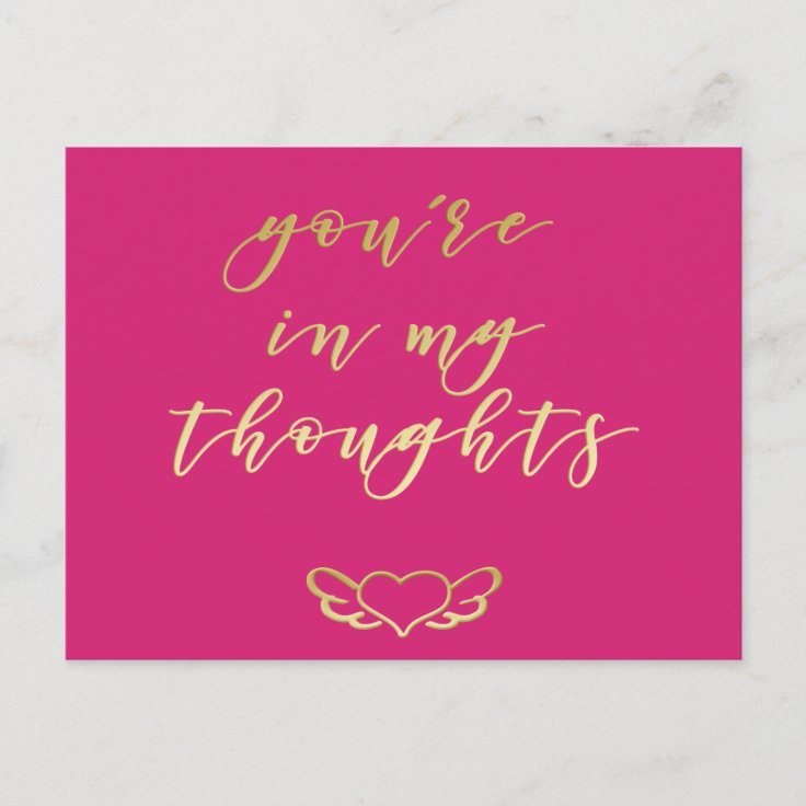 You're in my thoughts - Gold brush script Postcard | Zazzle