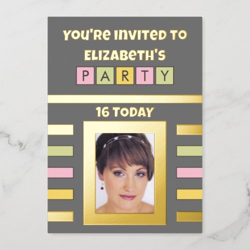Youre invited birthday party 16 today grey pink foil invitation