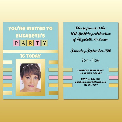 Youre invited birthday party 16 today turquoise foil invitation